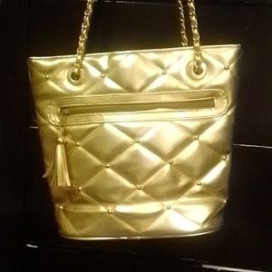 Vintage Y & S Original Shoulder Bag Purse Gold Quilted Double Chain Strap